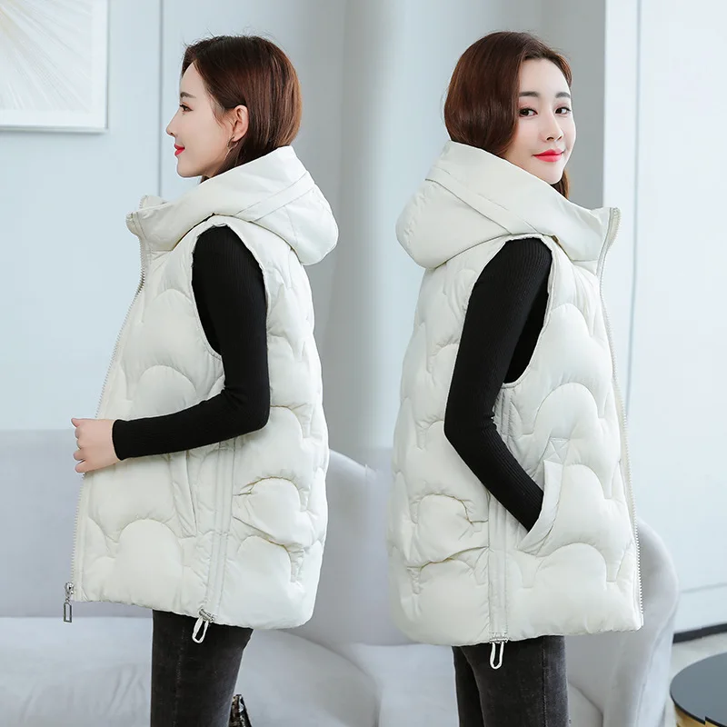 

Beardon Winter Plus Size Women's Mid-Length Vest Korean Hooded Outer Wear Cotton Waistcoat 2021 New