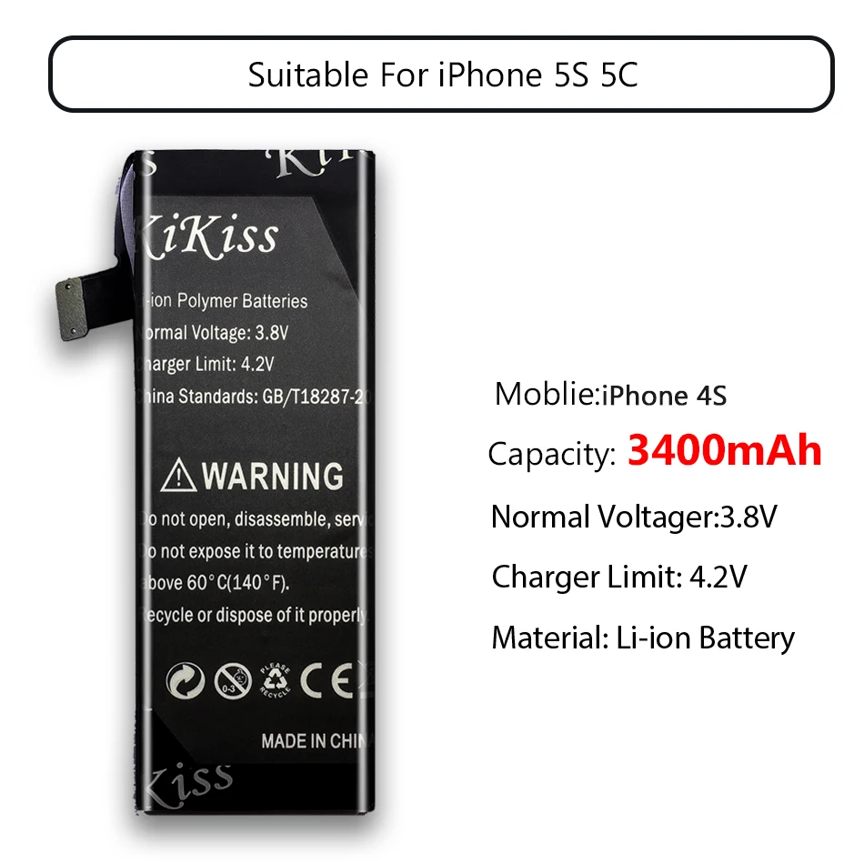 Бесплатный инструмент KiKiss батарея для iPhone 4/4S/5/5S/5C запасная батарея для мобильного телефона для Apple iPhone 4 4S 5 5S 5C батарея