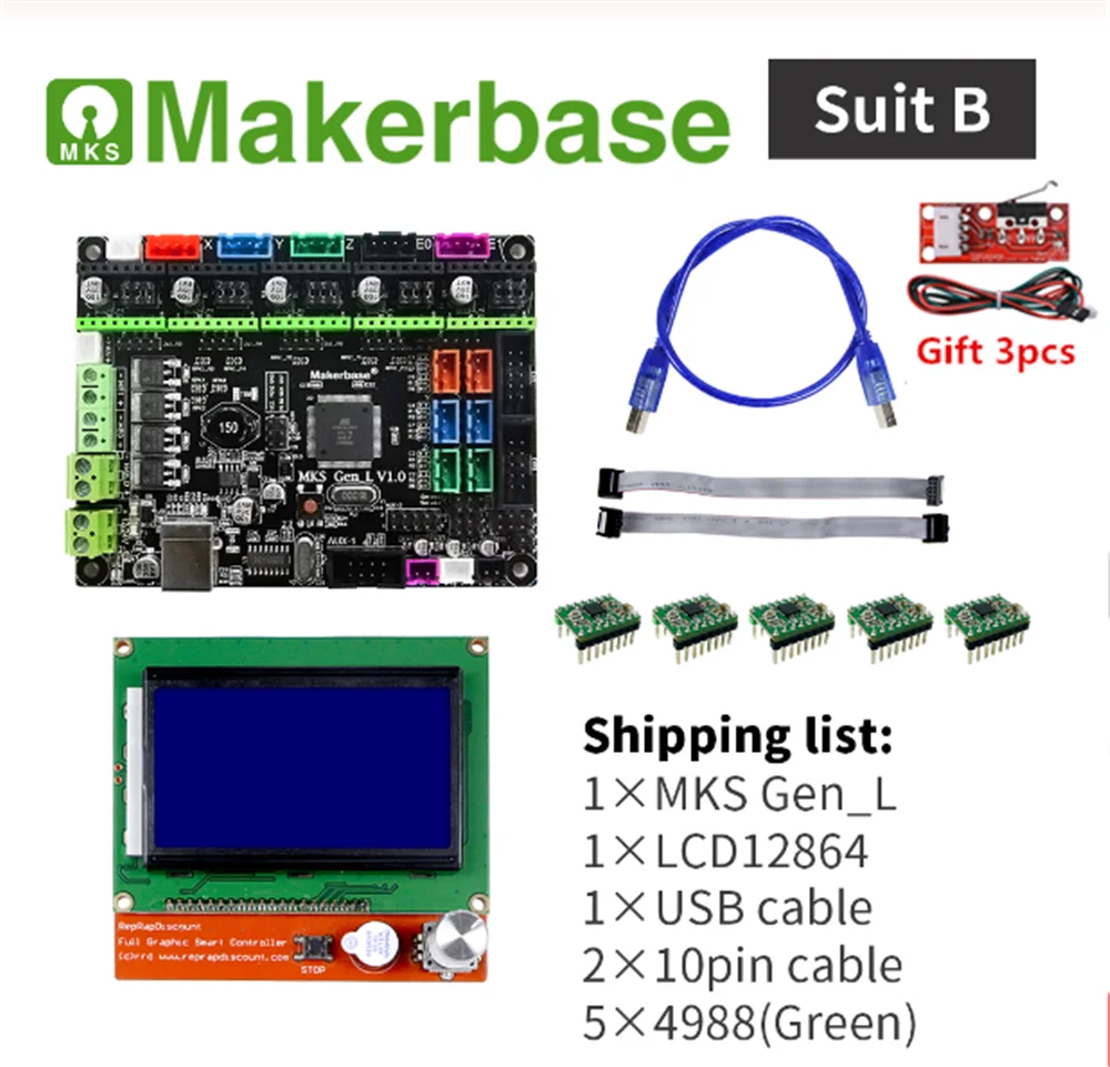 3d принтер контроллер карты MKS GEN L V2.0+ Ramps lcd 12864 Дисплей lcd 12864+ RepRap Шаговые драйверы DIY 3D принтер вещи