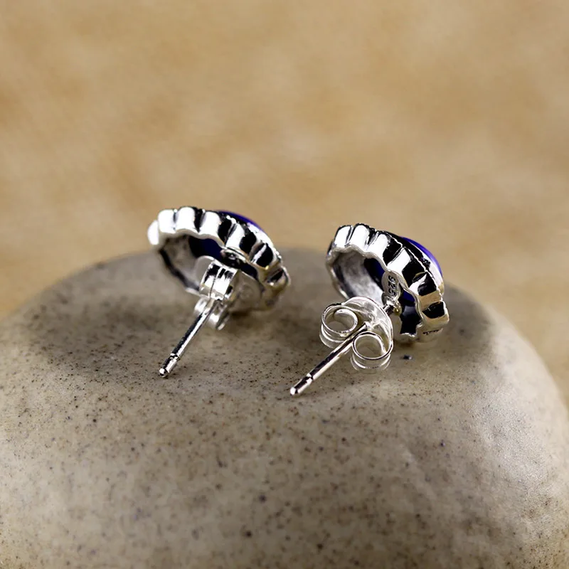 

Uglyless Simulated Lapis Studs for Women MINI Marcasite Earrings Vintage Thai Silver Brincos Real 925 Silver Fine Jewelry E1633