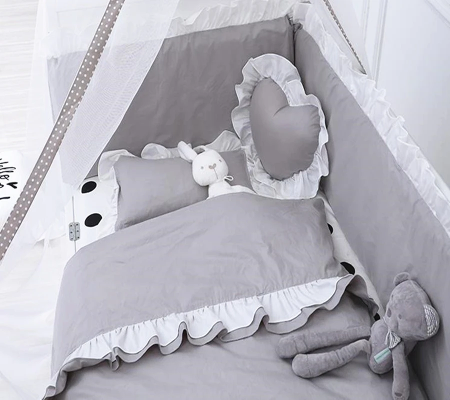 Детский комплект постельного белья бампер 100% хлопок лист лотоса кружево