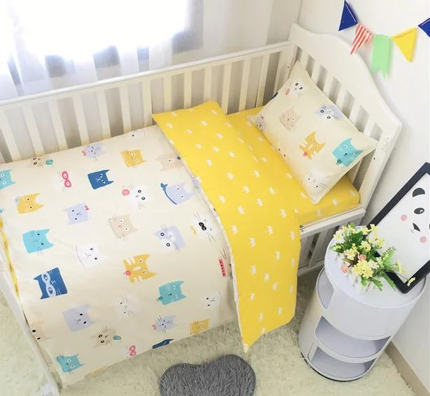 3pcs Детский комплект постельного белья защитный бампер хлопковое с мультяшным котом новорожденный пододеяльник для кроватки плоские листы наволочка для детской кроватки - Цвет: 3pcs