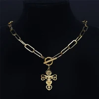 stainless steel heart cross jesus choker necklace gold color catholic small necklace jewelry collier acier inoxydable n6012s01