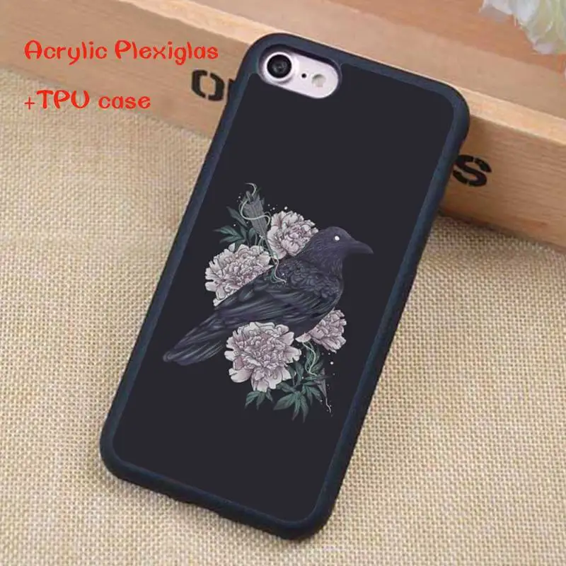

Hot Raven Dark Crow Phone Case For iphone 12 11 Pro Max X XR XS SE 2020 6S 7 8 Plus Acrylic Plexiglass TPU