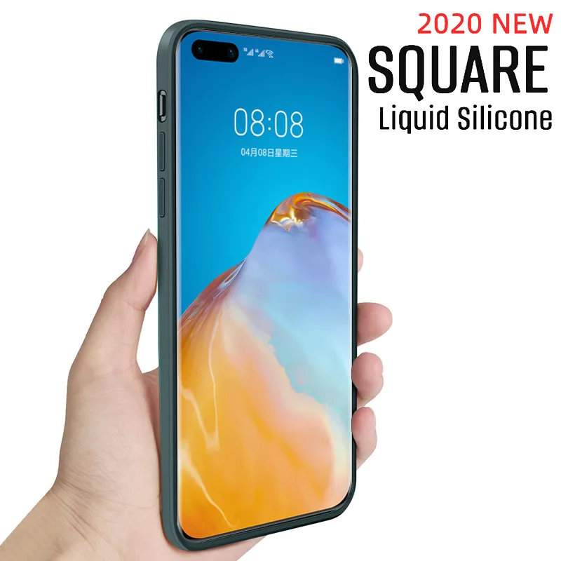 Original Square Soft Liquid Silicone Case For Huawei P50 P40 P30 P20 Pro Lite Mate 20 30 40 Pro Honor 30 Pro Cover