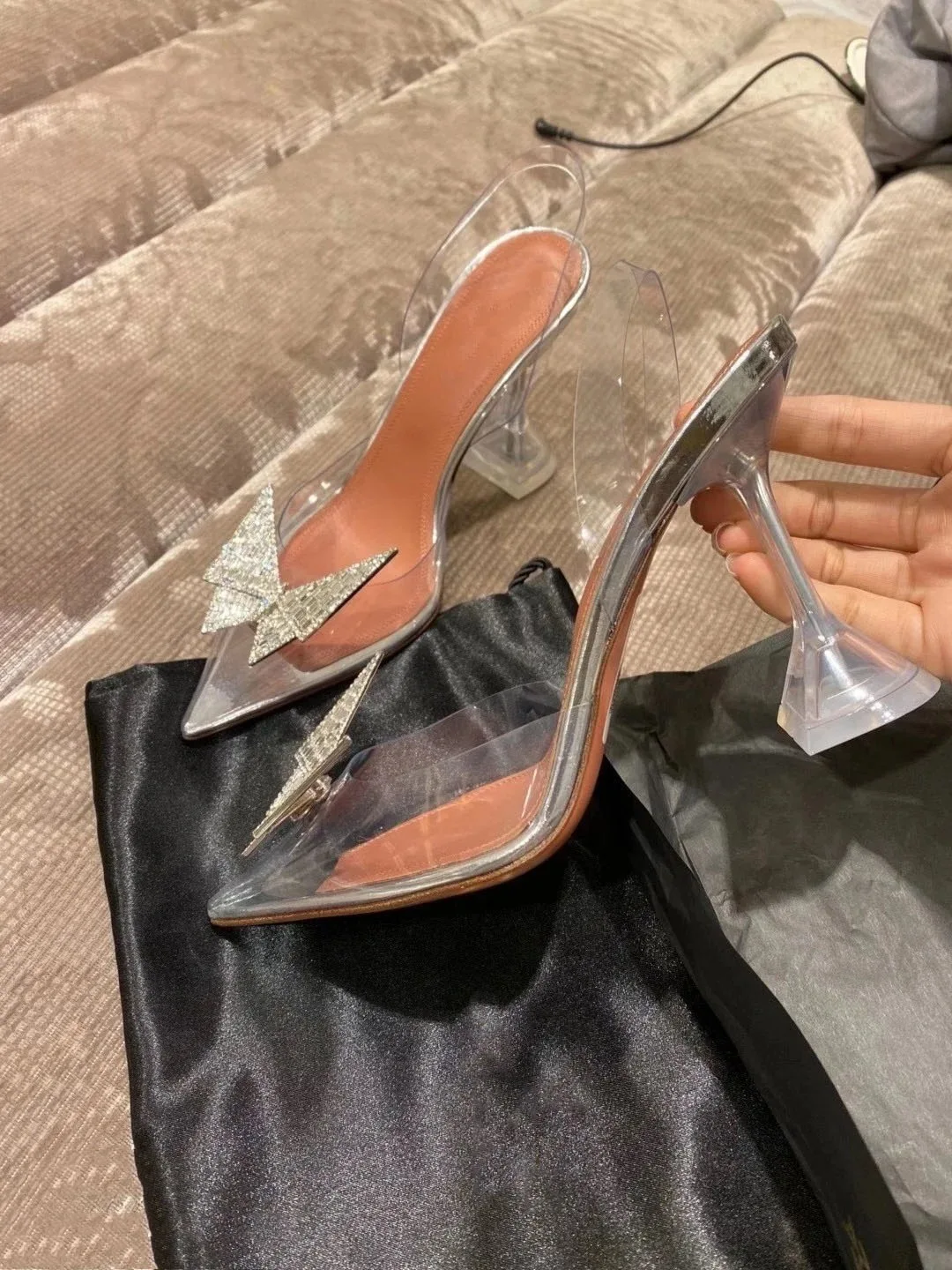 

New diamond butterfly crystal high heeled sandals in early spring 2021