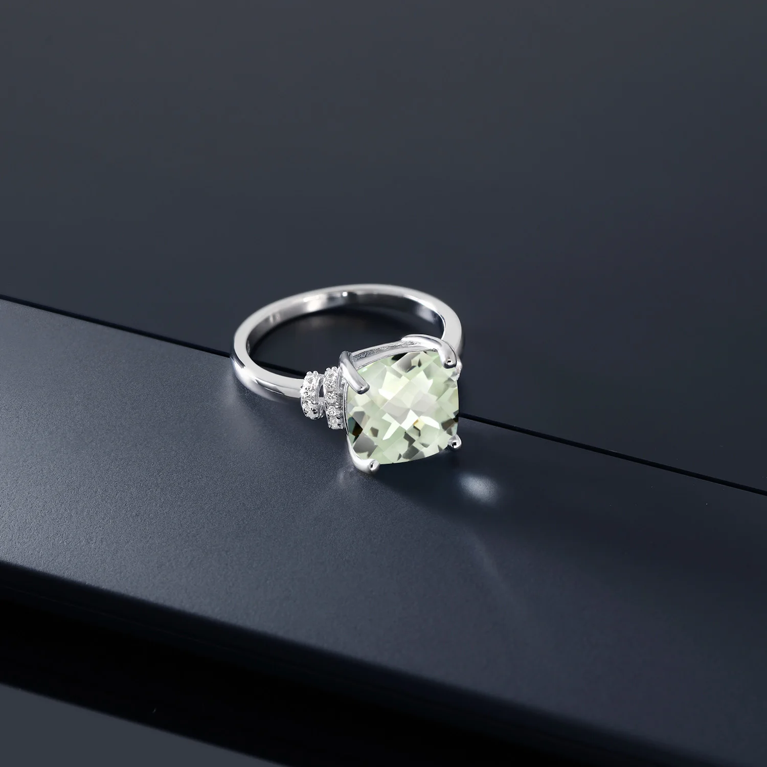 GemStoneKing 3,62 Ct подушка шахматная доска натуральный зеленый празиолит 925 пробы Серебряное кольцо для женщин хорошее ювелирное изделие