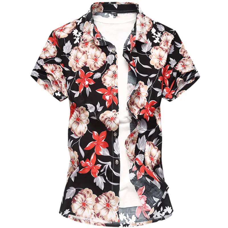 

2022 Men's New Hawaiian Shirt Male Casual Flower Printed Beach Holiday Short Sleeve Blouses Brand Free Shipping Asia M-6XL