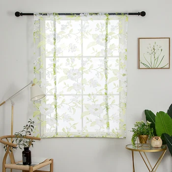 Kitchen Short Curtain Roman Blinds Floral Sheer Panel Divider Sheer Screen Tulle Valance Window Treatment Door Curtain Voile
