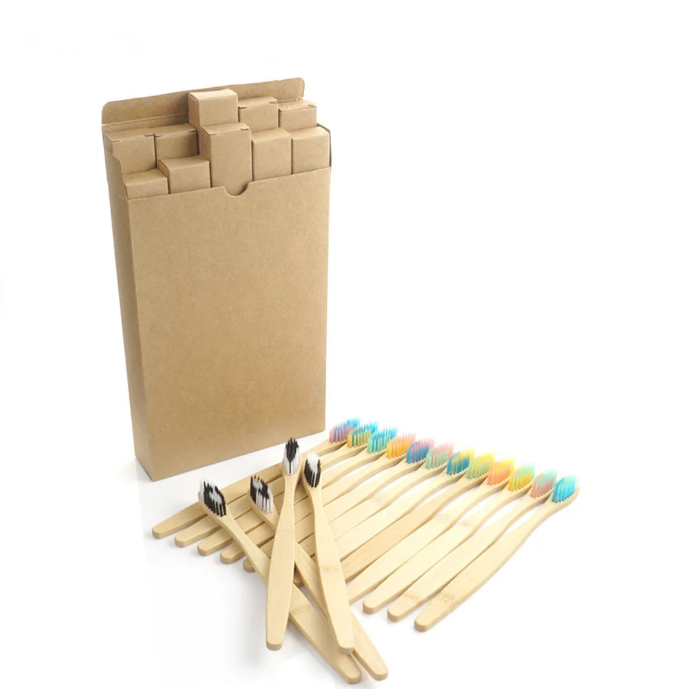 Зубная щетка с бамбуковым углем средней мягкой щетиной и деревянной ручкой 100 шт.