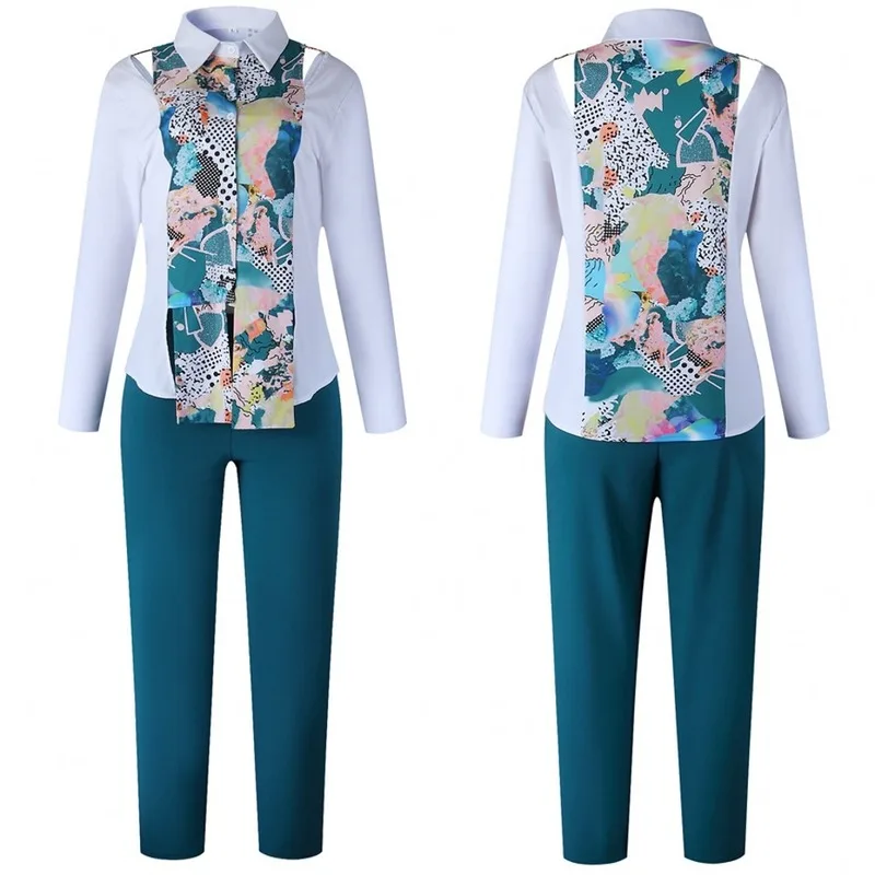 L 3XL размера плюс комплект из 2 предметов рубашка Костюм: Топ и штаны африканская