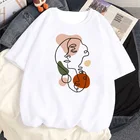 Футболка женская с круглым вырезом, Свободный Топ в эстетическом стиле с мультяшным принтом, простая футболка, повседневный дизайн, белая одежда, на лето