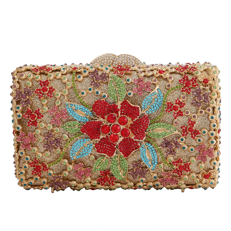 

women diamond flower evening clutches female crystal banquet silver handbags girls one shoulder chain bag for wedding and party