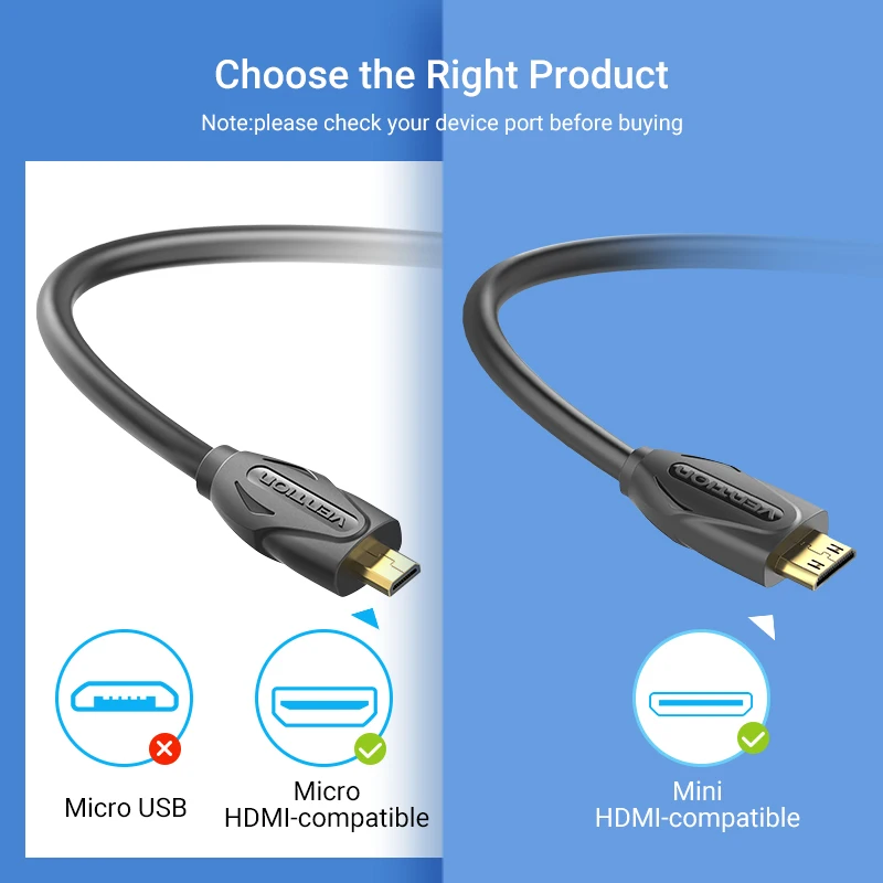 Кабель Vention Micro HDMI в 3D 4K 60 Гц Mini 1 4 Кабель-адаптер для Sony HDTV Micro-Male HDMI-кабель |