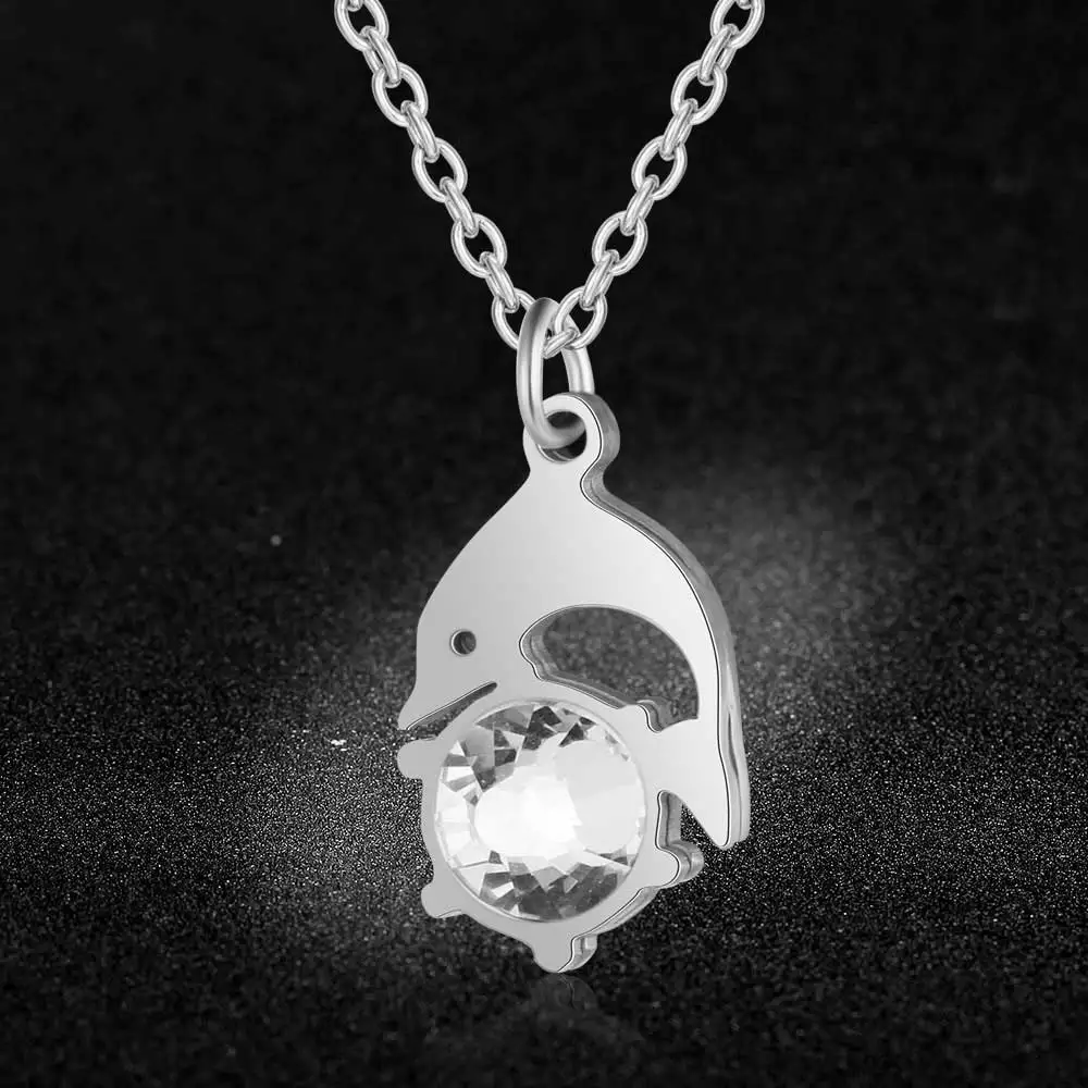 Супермодное ожерелье с дельфином из нержавеющей стали 100% большим кристаллом