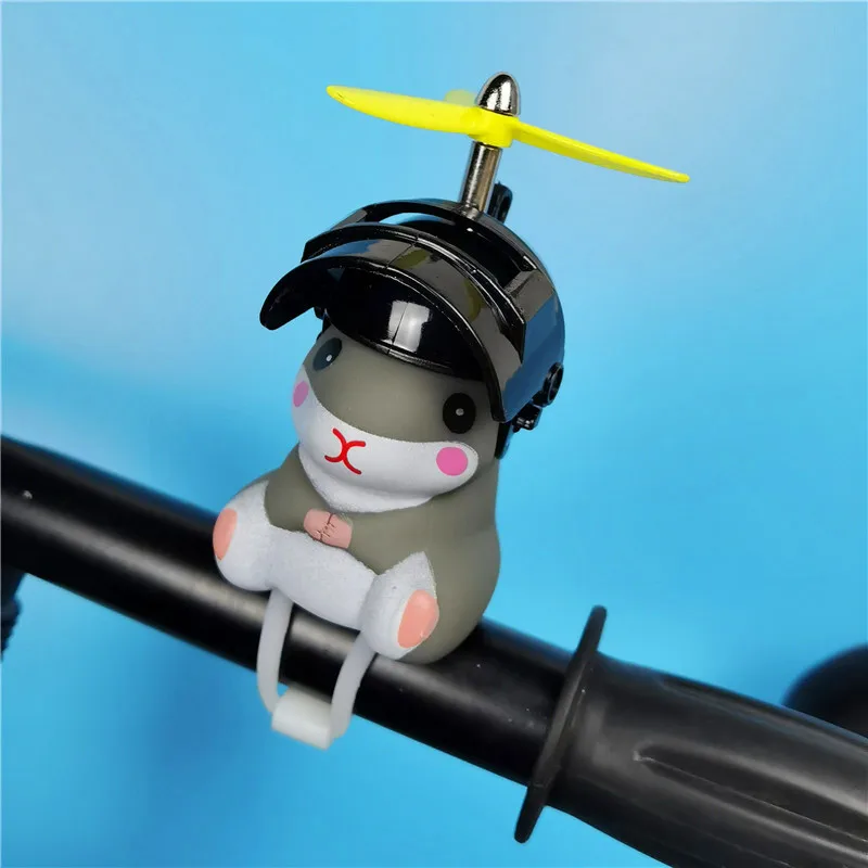 Creative Cartoon Bicycle Bell Light Ring Cute Hamster Model With Helmet Handle-Bar Glowing Horn For Fixed Moto Bike Cog
