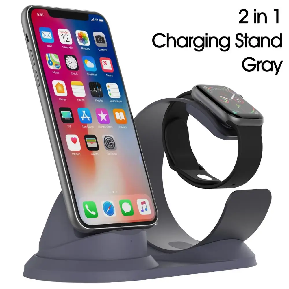 2 in 1 Stand-Gray 2 в 1 Зарядная подставка для iPhone11Pro X XR XS Max 8 7 6 Apple Watch Зарядное устройство Док-станция Держатель для iWatch крепление подставка зарядная станция - Цвет: 2 in 1 Stand-Gray