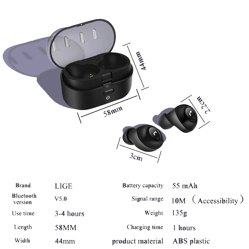 2019 LIGE Capsule TWS беспроводные наушники V5.0 Bluetooth гарнитура глубокий бас стерео звук
