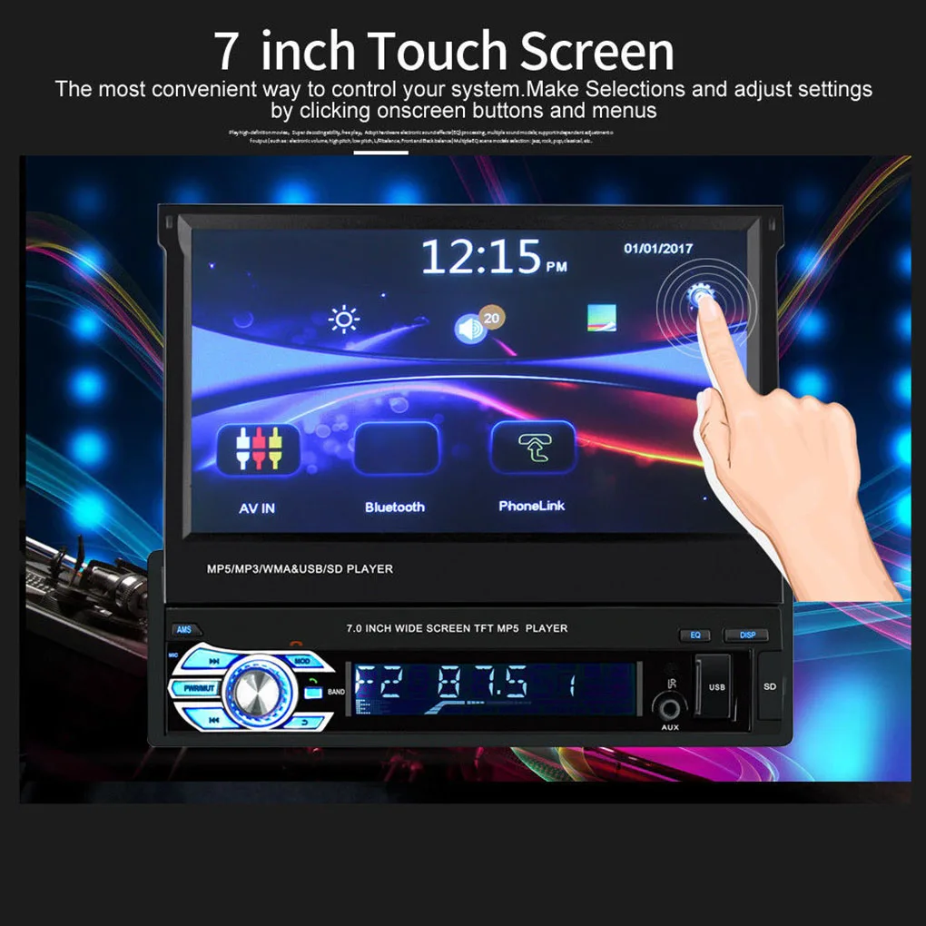 Автомагнитола 7 дюймов HD 1DIN с сенсорным экраном fm радио Bluetooth MP5 плеер + телефонная