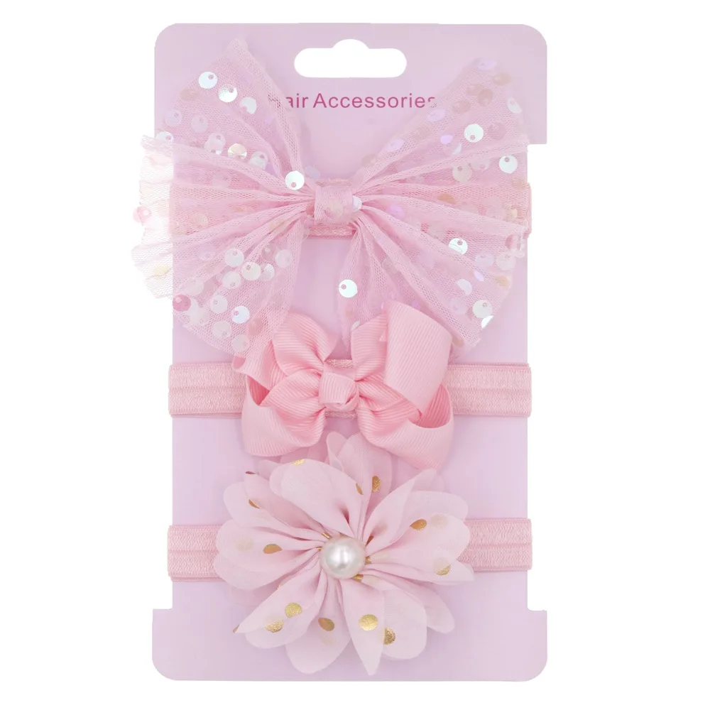 

3pcs/lot Baby Headband Set Flower Infant Baby Girls Mesh Shiny Bows Headbands Newborn Elastic Hair Accessories