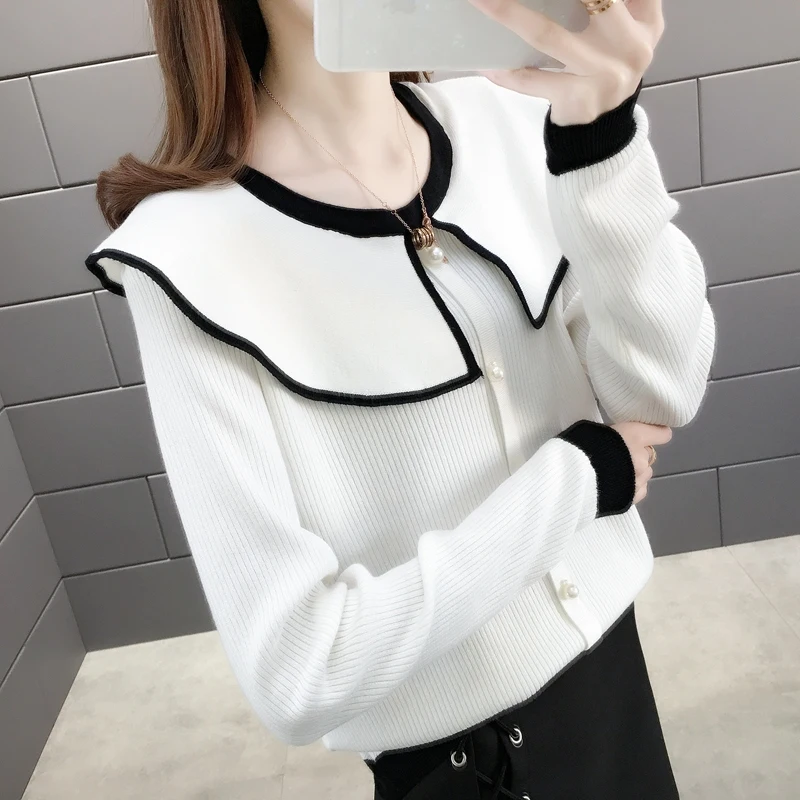 

Room 156634, row 3, No. 4, upper] new round neck sleeve color matching Pullover Sweater 47