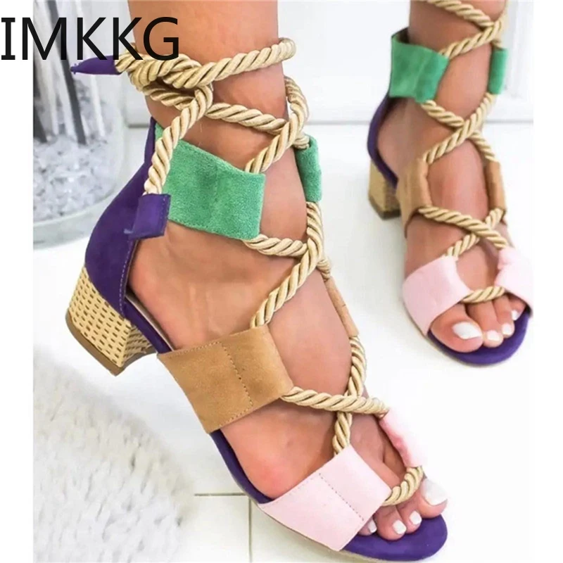 Летние женские босоножки Босоножки с открытым носком на каблуке Женская обувь из