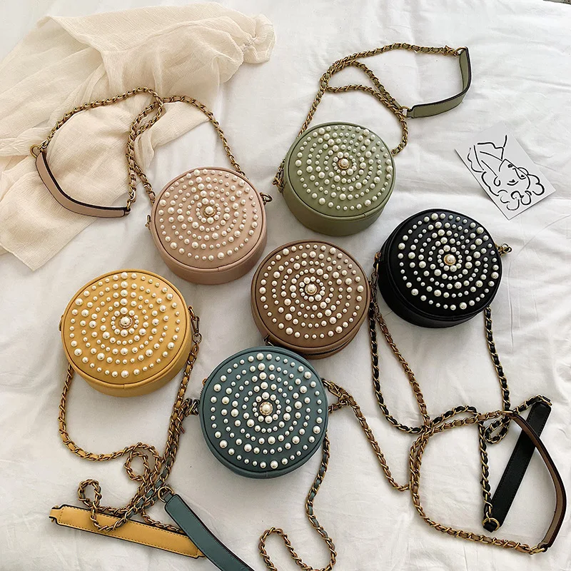 Жемчужная женская сумка новинка 2019 через плечо модная Милая маленькая круглая