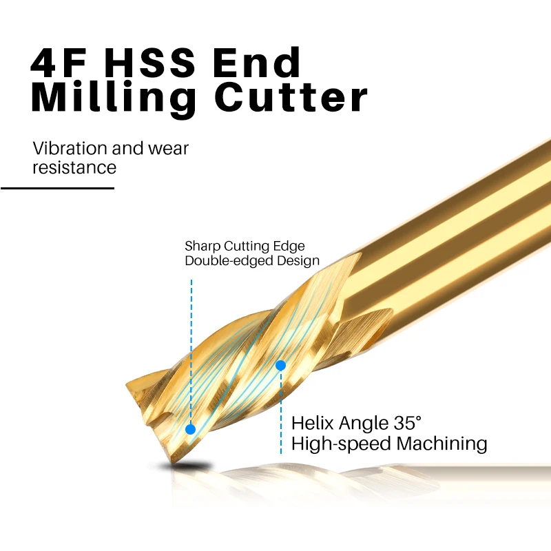 

Freeshipping 4 Flute HSS End Mill 1.5-13mm Sprial Milling Cutter TiN Coating Straight Shank 4 Flute Mill Metal Cutter CNC Tools