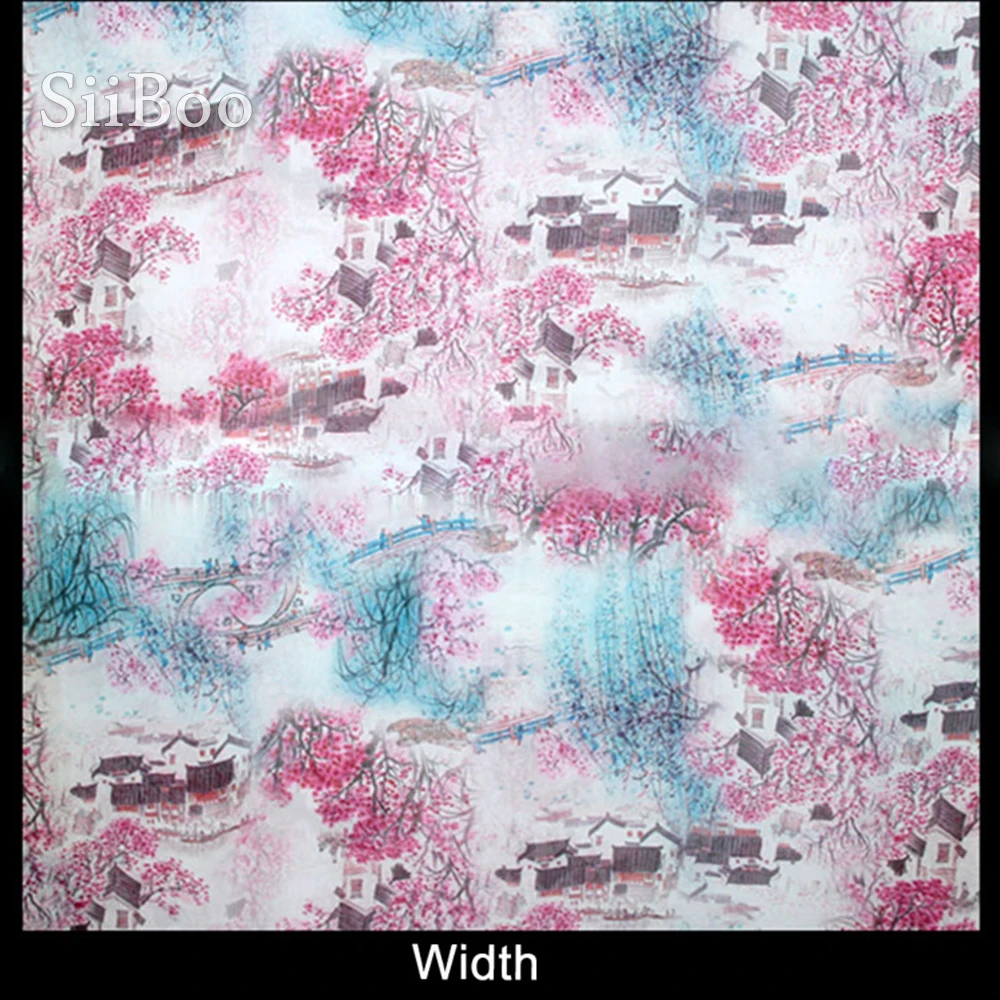 Китайский стиль Печать 100% натуральный шелк шифон ткань одежда для платья чистый