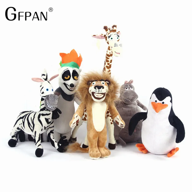 

5pcs/set Hot Sale Wholesale Madagascar Plush Toys Lion Zebra Giraffe Monkey Penguin Hippo Children Party Gifts For Kids Baby