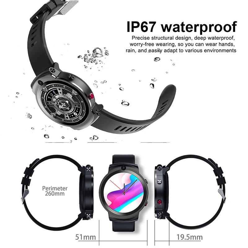 

DM28 4G Smart Watch 3GB 32GB MTK6739 Quad Core Smart Wrist Watch Android 7.1 2.0+8.0MP Dual Camera 1.6" Face ID 1280mAh WIFI GPS