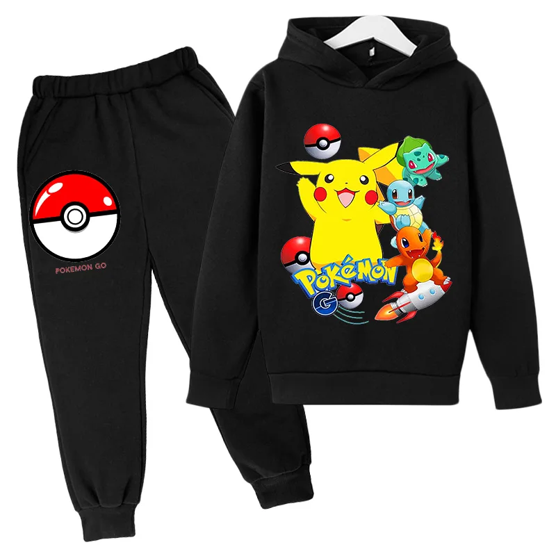 

2021pokemon Hoodie Pikachu Girls Clothes Anime Hoodie Boys Clothes Kids Street Fashion Clothing Boys Jogging Clothes Casual Set