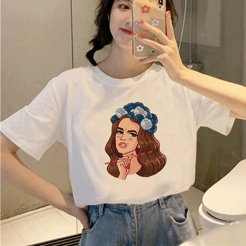 

Female avatar Kawaii White T Shirt Sexy girl Short-sleeved fashion casual Tshirt beautiful girl Lady Casual Tops