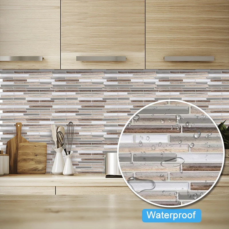 

Kitchen Bathroom Home Decoration Self Adhesive Mosaic Tile Wall Decal DIY Vinyl Glass Gray Oblong 3D Shell and Stick -1 sheets