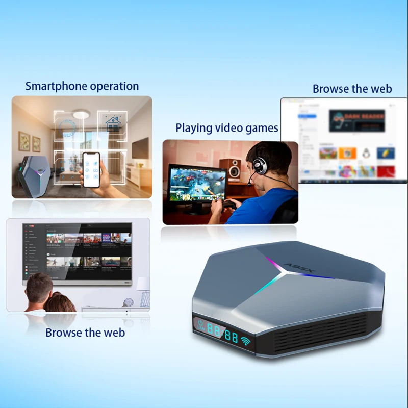 ТВ-приставка A95X F4 Android 10 Amlogic S905X4 4K YouTube 4 + 32 ГБ 2 4/5G ГГц Wi-Fi RGB-подсветка поддерживает