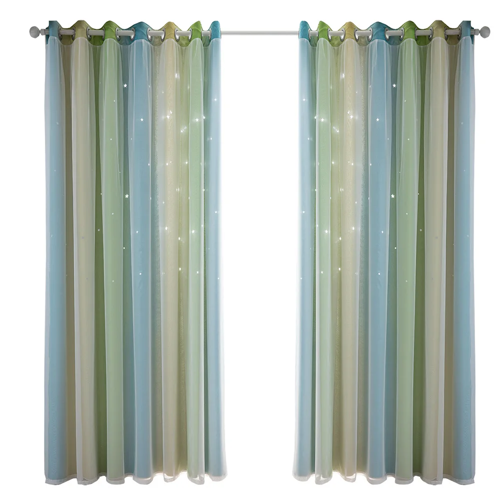 

Modern Double Layer Blackout Curtains Star Cutout Window Curtain for Living Room Bedroom Home Decor @LS