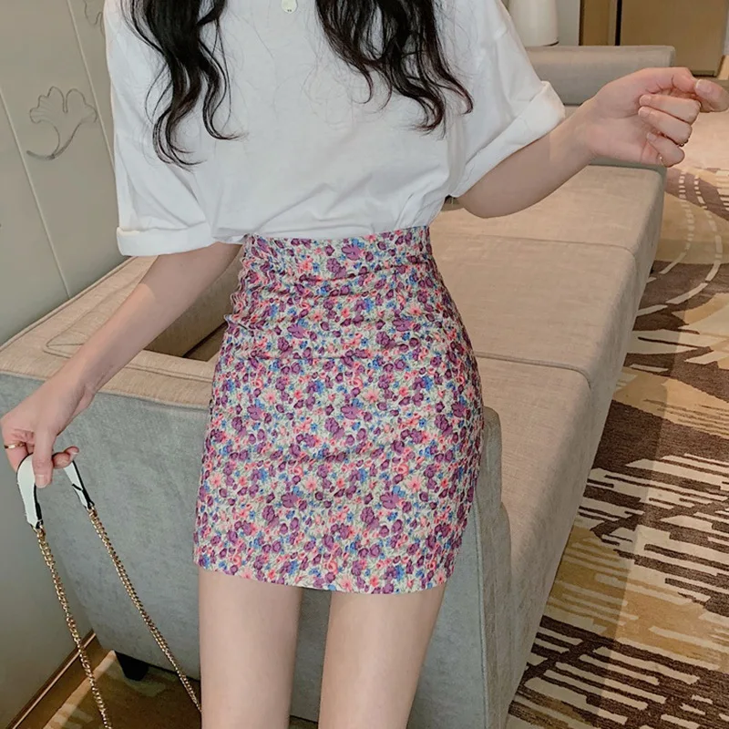 

Sweet Floral Printed Pencil Women Mini Shirt Girl Summer Vintage High Waist Bag Skirt Lady Casual Party Skirts Female Streetwear
