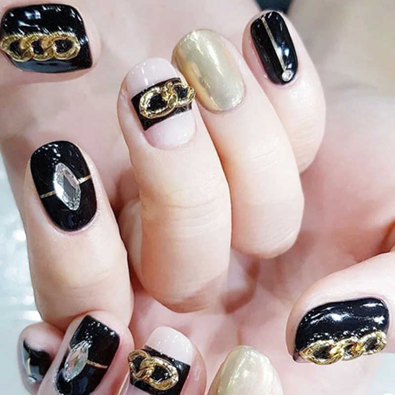 Золотые серебряные черные заклепки 3D украшения для ногтей шпильки металлическая