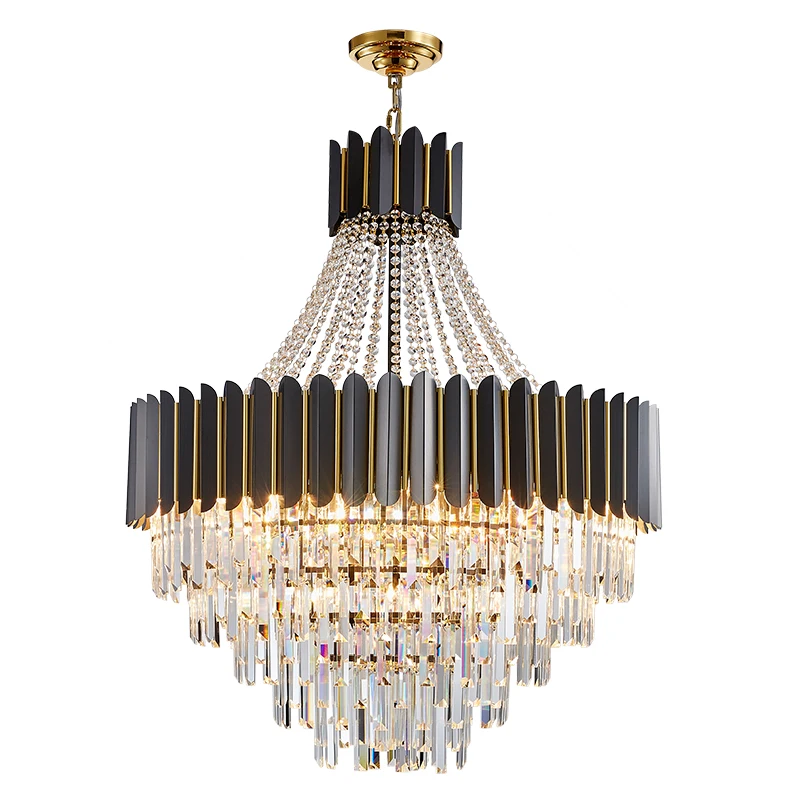 

FKL Modern Black Crystal Chandeliers stainless steel E14 LED Chandelier indoor Lighting for dining living room Cristal Lustre