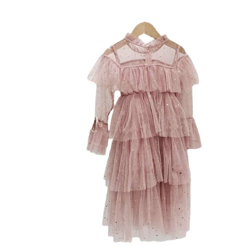 Весна 2022 блестящее платье принцессы с длинными рукавами и блестками для девочек