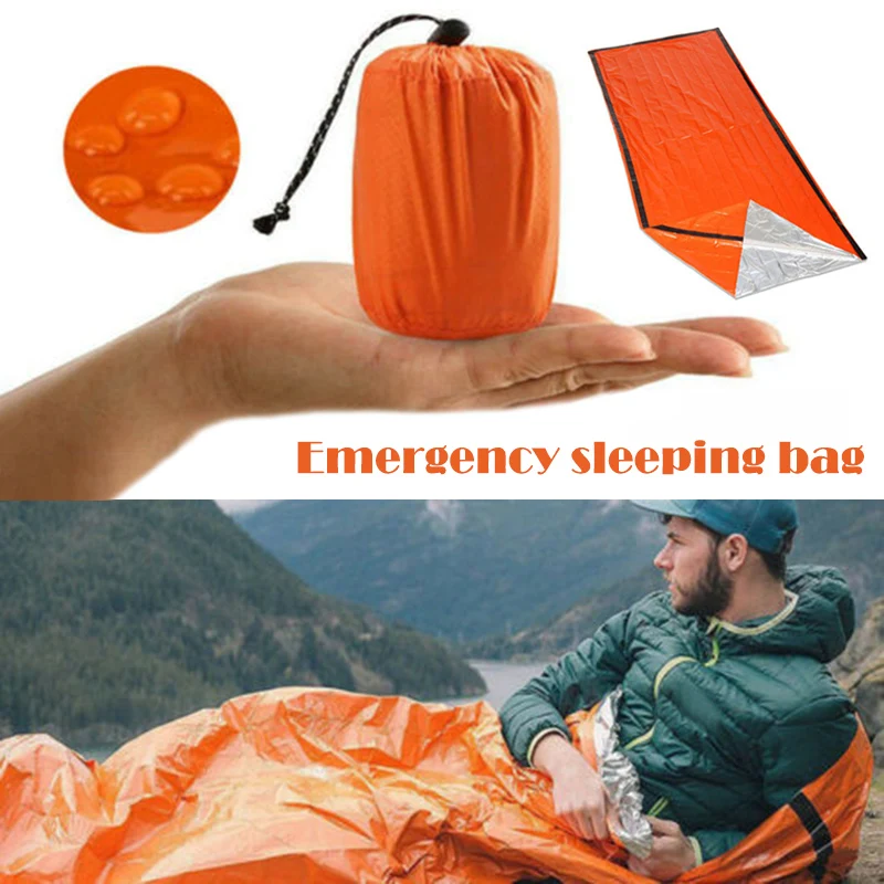 

Emergency Camping Sleeping Bag With Reflective Umbrella Rope Thermal Waterproof Survival Blanket For Outdoor Traveling Hiking