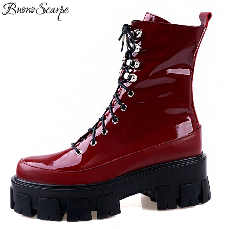 Женские ботинки на толстой подошве с перекрестной шнуровкой|Женские