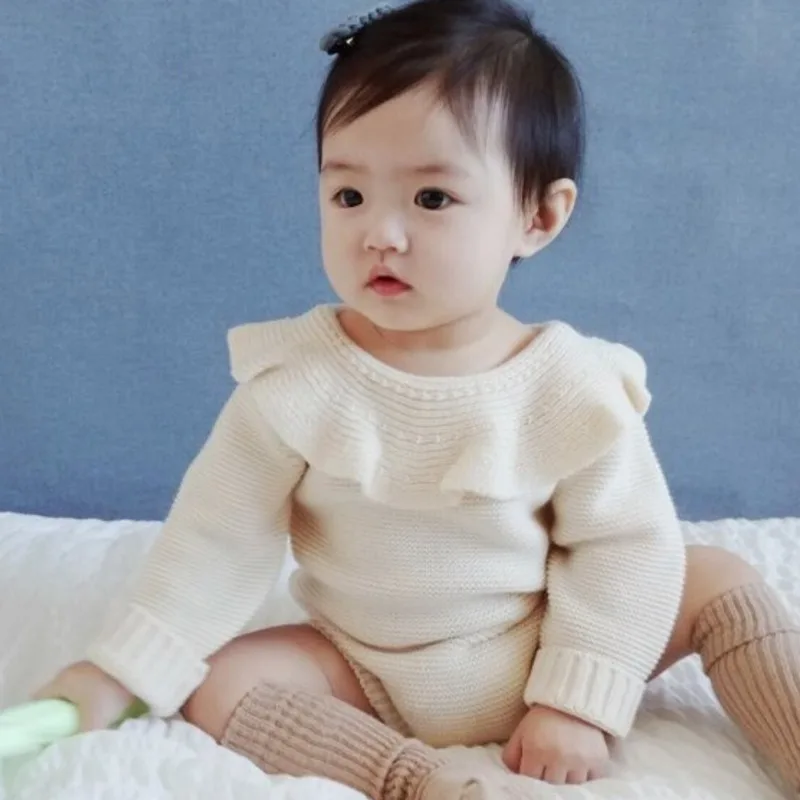 

Осенние и зимние комплекты одежды для маленьких мальчиков и девочек; Вязаный 0-24months для Свитера для девочек для крещения, дня рождения вечерние Одежда для новорожденных комплекты для детей