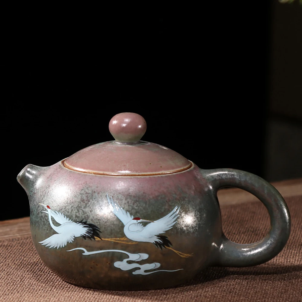 

Creative ceramic teapot hand-painted crane rough pottery pot kiln Xishi pot household tea making single pot Kung Fu Tea Set