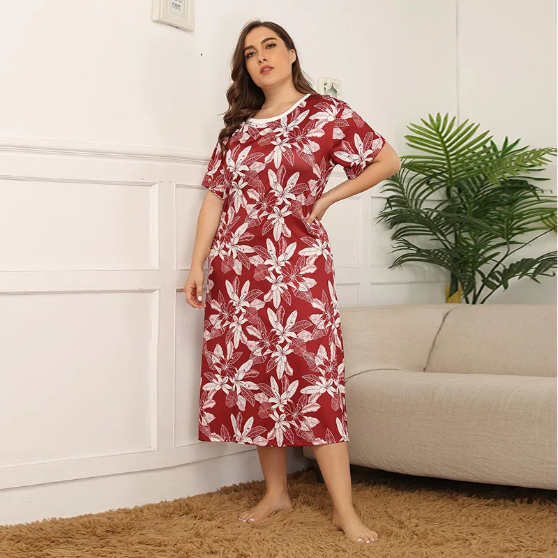 D160 большие Размеры Для женщин домашнее платье красная длинная юбка O шею XL 2XL 3XL 4XL