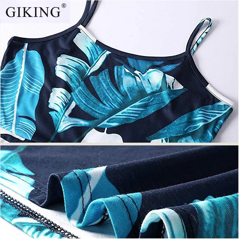 GIKING Floral Frinting Summer Dress Women 2019 Spaghetti Strap Boho Midi Backless Casual Beach Dresses Zomerjurk Dames | Женская одежда