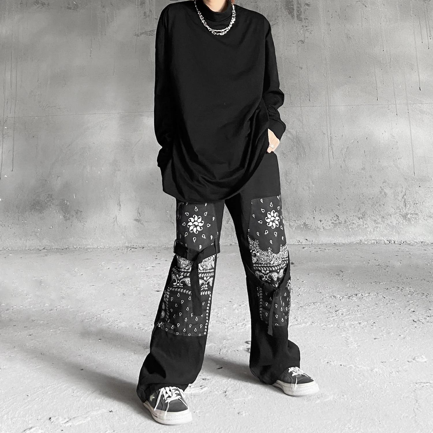 

UNCLEDONJM 2021SS Cashew flower Patchwork loose straight pants men's casual pants Harajuku Hip Hop motorcycle men pants T757