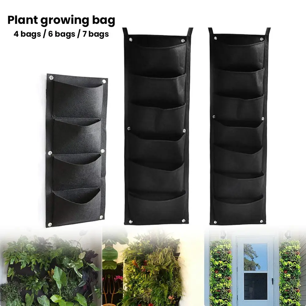 

4/6/7 Pockets Wall Hanging Planting Bags Green Plant Grow Planter Vertical Garden Living Bag Garden Supplies Bags