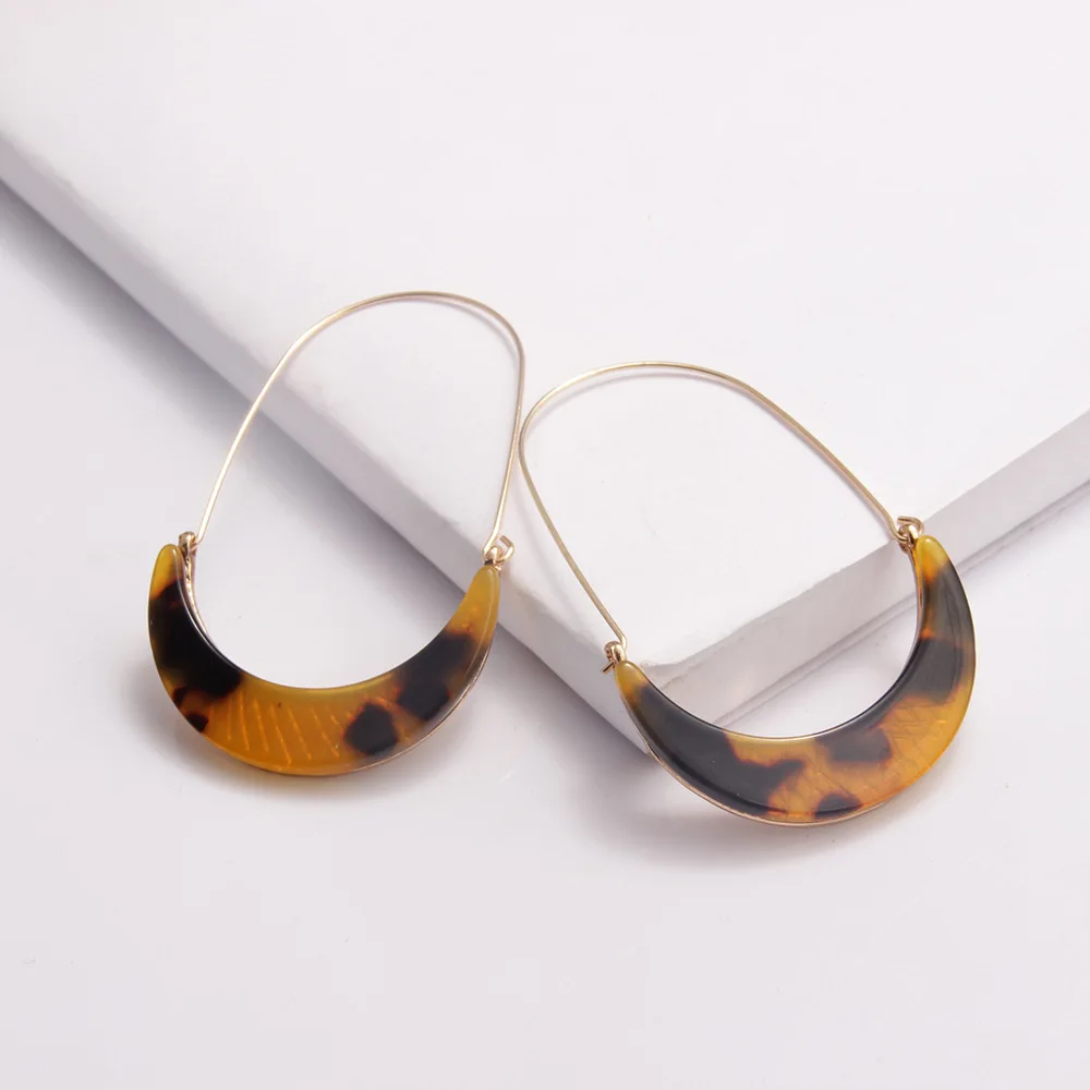 

Fashion 2020 Za Leopard Print Acrylic Earrings for Women Big Tortoiseshell Geometric Moon Long Statement Drop Korean Earrings