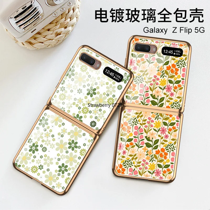 

Luxury Plating Flower Case For Samsung Galaxy Z Flip 5G Shockproof Cover For galaxy z flip All-inclusive Mobile Phone Cases